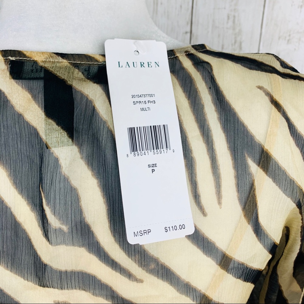 🔥LAUREN RALPH LAUREN🔥ANIMAL PRINT SHEER BLOUSE W/BUILT IN CAMI PETITE XS NWT - Picture 4 of 4